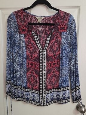 Lucky Brand Long-Sleeve V-Neck Women's Top - Red & Blue